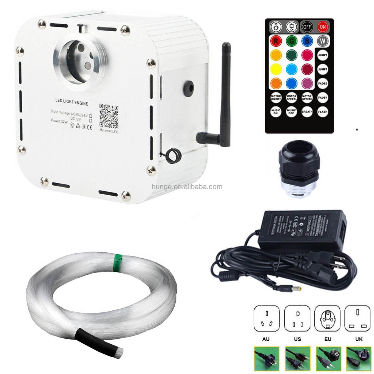 27W RGBW Twinkle Led Fiber Optic Lights With Cables APP Sound Control Star Ceiling Light Projector Kit